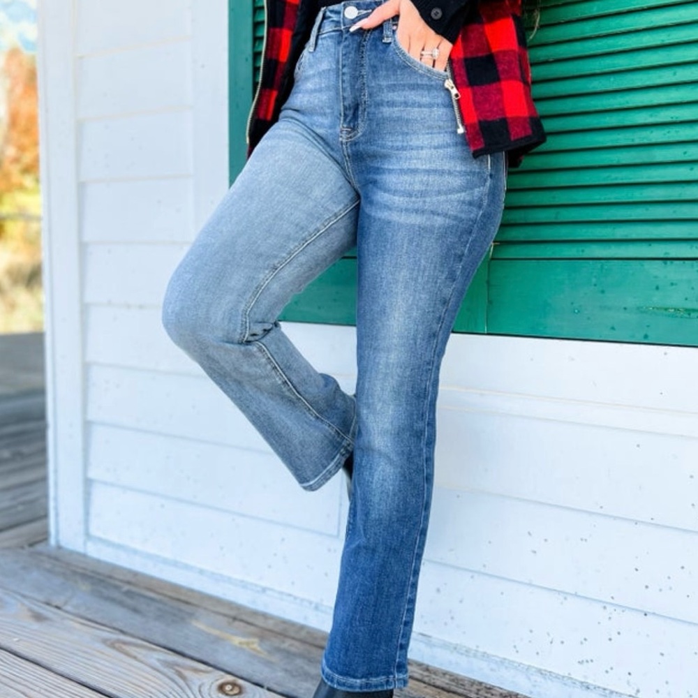 Risen Shades of Blue Straight Leg Jeans